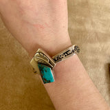 Vintage Navajo Sterling Silver Cuff Bracelet with Turquoise and Feather Design, Delbert Vandever   (BH44)