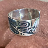 Authentic Sterling Silver Hopi Overlay Cuff Bracelet with feather and cloud designs, vintage  (BH45)