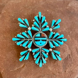 Vintage Zuni Needlepoint Snowflake Pin/Pendant with Sunface Design, signed L. Laate, V. Halusewa  (BH66)