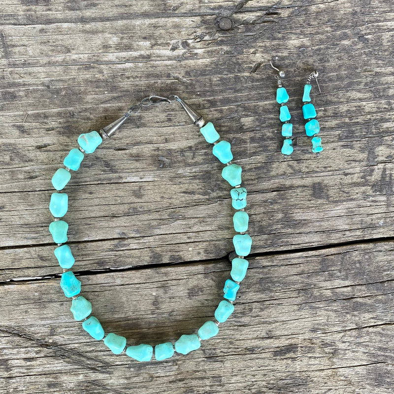 Santo Domingo Turquoise Nugget Necklace and Earrings Set   (BH69)