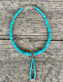 Genuine Santo Domingo Turquoise Beaded Necklace with Spiny Oyster Shell Accent Beads  (BH86)