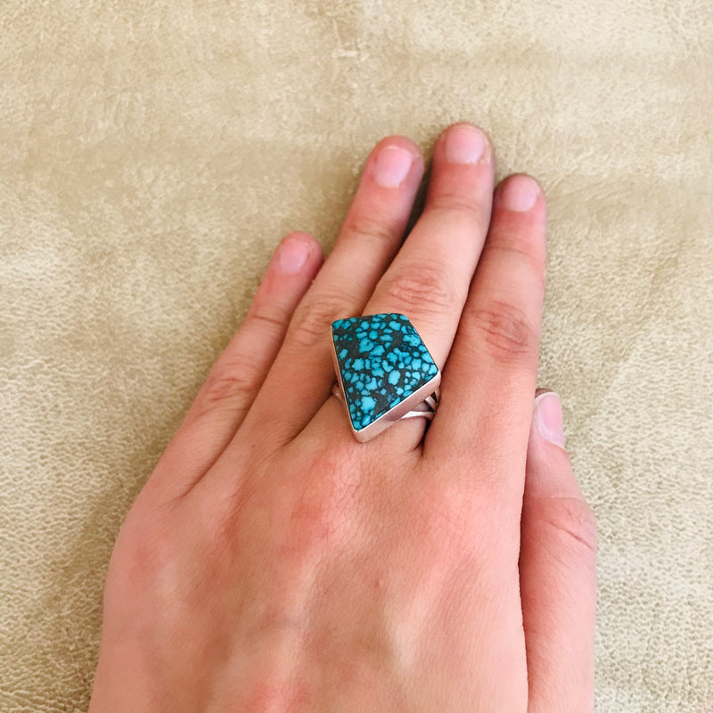 Authentic Navajo Turquoise and Sterling Silver Ring - size 6.5  (NL81)
