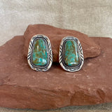 Vintage Navajo Green Turquoise in Sterling Silver Post Earrings  (BH90)