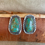 Vintage Navajo Green Turquoise in Sterling Silver Post Earrings  (BH90)