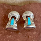 Navajo Sterling Silver Dangle Earrings with Turquoise Inlay, vintage   (BH92)