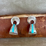 Navajo Sterling Silver Dangle Earrings with Turquoise Inlay, vintage   (BH92)