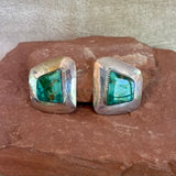 Navajo Sterling Silver Post Earrings with Green Turquoise Stones  (BH94)