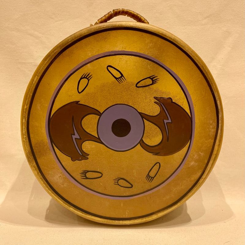 Taos Sioux Style Double Sided Drum With Bear Fetish and Bear Tracks Design, Handmade Drum RK13