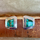 Navajo Sterling Silver Post Earrings with Green Turquoise Stones  (BH94)