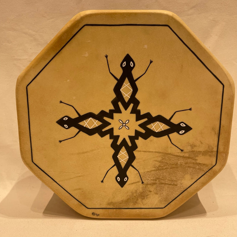Taos Octagonal, Single Sided Drum With Gecko Design, Handmade Drum RK4