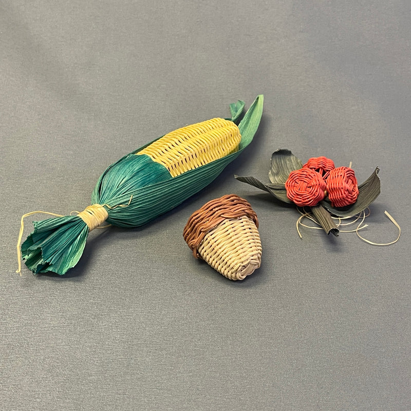 Set of 3 Bessie Russell, Cherokee Basketry and Corn Husk Items, authentic Native American    (SSB55)