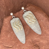 Small round silver post earrings w arrowhead shaped cast silver dangle, 14k gold overlay wave design - Myron Panteah (SS71)