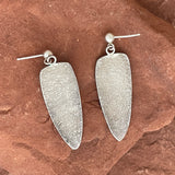 Small round silver post earrings w arrowhead shaped cast silver dangle, 14k gold overlay wave design - Myron Panteah (SS71)