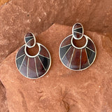 Oval inlaid post earrings w round hinge dangle contemporary flush inlay tiger eye - "BGM" B.G. Mudd (SS64)