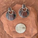 Oval inlaid post earrings w round hinge dangle contemporary flush inlay tiger eye - "BGM" B.G. Mudd (SS64)