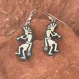 Silver overlay Hopi Kokopelli figure dangle earrings - Ramon Dalangyawma (SS65)