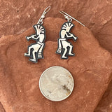 Silver overlay Hopi Kokopelli figure dangle earrings - Ramon Dalangyawma (SS65)