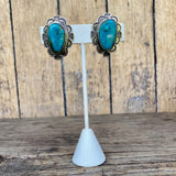 Alex Sanchez Traditional Navajo Sterling Silver and Turquoise Clip Earrings (MC13)