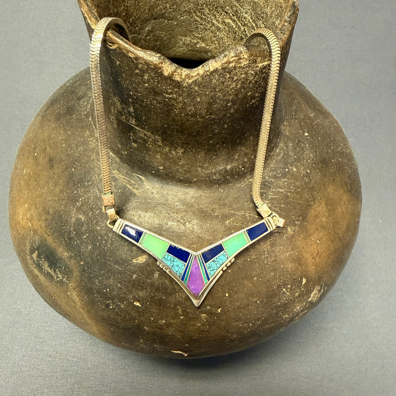 Supersmith Sterling Silver and Multi-Stone Channel Inlay Collar Necklace  (TJ11)