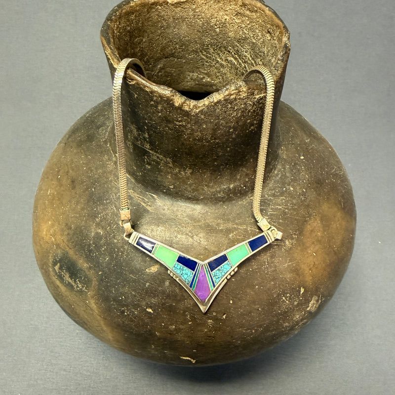 Supersmith Sterling Silver and Multi-Stone Channel Inlay Collar Necklace  (TJ11)