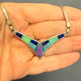 Supersmith Sterling Silver and Multi-Stone Channel Inlay Collar Necklace  (TJ11)