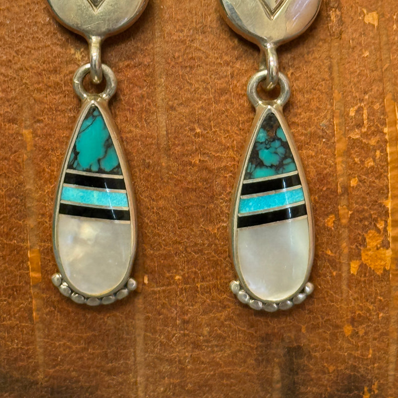 Ray Tracey Signature Piece, Contemporary Navajo Channel Inlay Dangle Earrings, vintage  (WH67)