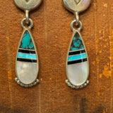 Ray Tracey Signature Piece, Contemporary Navajo Channel Inlay Dangle Earrings, vintage  (WH67)