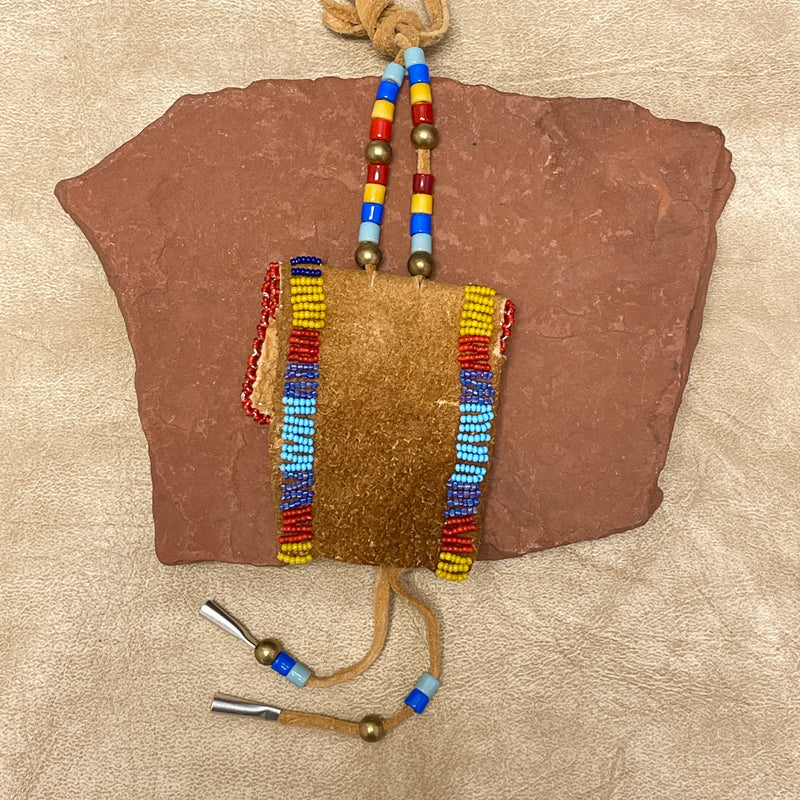 Phyllis Bearskin, Seneca/Cayuga & Chickasaw - Brain tanned leather handmade medicine bag   6/44
