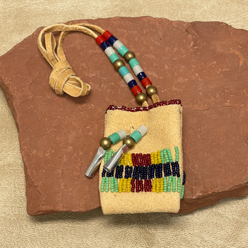 Phyllis Bearskin, Seneca/Cayuga & Chickasaw - Brain tanned leather handmade medicine bag  6/48