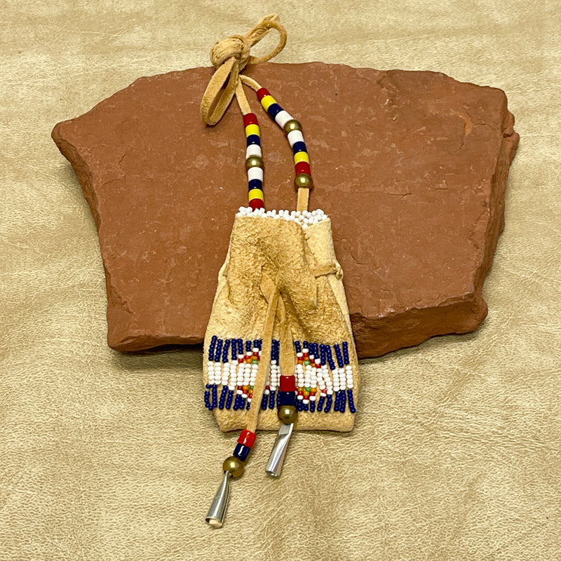 Phyllis Bearskin, Seneca/Cayuga & Chickasaw - Brain tanned leather handmade medicine bag   6/49
