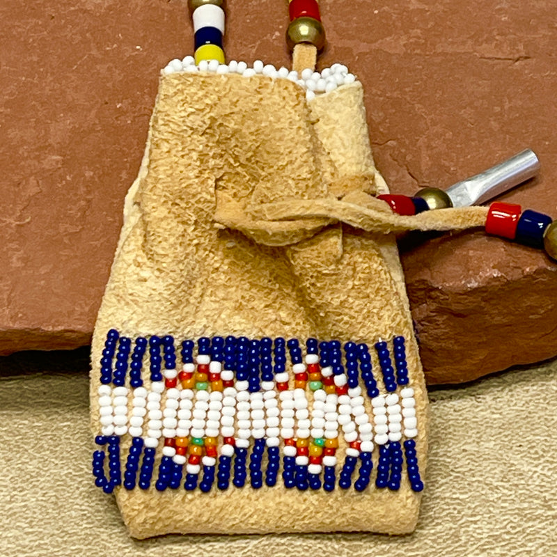 Phyllis Bearskin, Seneca/Cayuga & Chickasaw - Brain tanned leather handmade medicine bag   6/49
