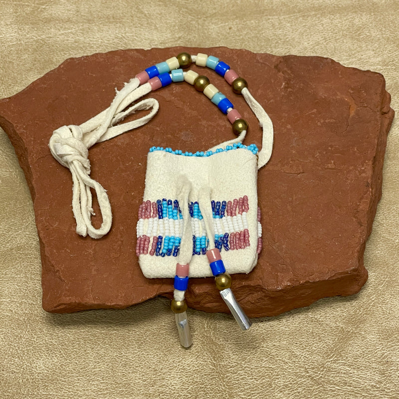 Phyllis Bearskin, Seneca/Cayuga & Chickasaw - Brain tanned leather handmade medicine bag  6/52