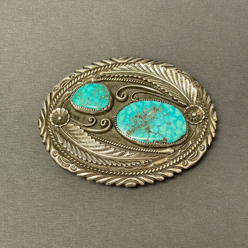 David Lister, Navajo Genuine Kingman Turquoise and Sterling Silver Belt Buckle   (SM3)