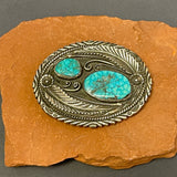 David Lister, Navajo Genuine Kingman Turquoise and Sterling Silver Belt Buckle   (SM3)