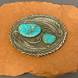 David Lister, Navajo Genuine Kingman Turquoise and Sterling Silver Belt Buckle   (SM3)