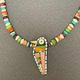 Mary Louise Tafoya, Kewa (Santo Domingo) Pueblo Mosaic Bird Pendant on Multi-Stone Beaded Necklace with Turquoise  (6/85)
