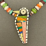Mary Louise Tafoya, Kewa (Santo Domingo) Pueblo Mosaic Bird Pendant on Multi-Stone Beaded Necklace with Turquoise  (6/85)