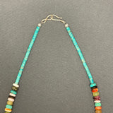 Mary Louise Tafoya, Kewa (Santo Domingo) Pueblo Mosaic Bird Pendant on Multi-Stone Beaded Necklace with Turquoise  (6/85)