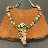 Mary Louise Tafoya, Kewa (Santo Domingo) Pueblo Mosaic Bird Pendant on Multi-Stone Beaded Necklace with Turquoise  (6/85)