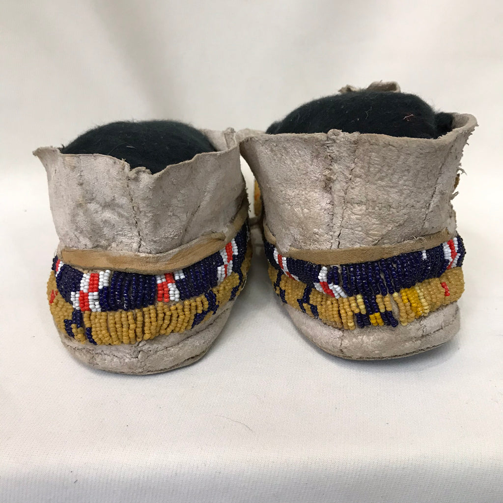 North Plains Authentic Native American beaded moccasins - Early 1900s Antique Moccasins.  Sinew sewn with Czech beads (GM74)