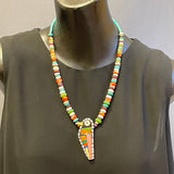 Mary Louise Tafoya, Kewa (Santo Domingo) Pueblo Mosaic Bird Pendant on Multi-Stone Beaded Necklace with Turquoise  (6/85)