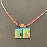 Mary Louise Tafoya, Kewa (Santo Domingo) Pueblo Multi-Stone Mosaic Pendant on Shell and Turquoise Beaded Necklace (6/86)