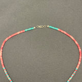 Mary Louise Tafoya, Kewa (Santo Domingo) Pueblo Multi-Stone Mosaic Pendant on Shell and Turquoise Beaded Necklace (6/86)
