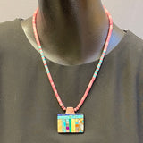 Mary Louise Tafoya, Kewa (Santo Domingo) Pueblo Multi-Stone Mosaic Pendant on Shell and Turquoise Beaded Necklace (6/86)