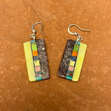 Mary Tafoya, Kewa (Santo Domingo) Pueblo, Native American Multi-Stone Mosaic Dangle Earrings   (6/93)
