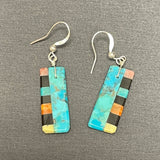Mary Tafoya, Kewa (Santo Domingo) Pueblo, Native American Turquoise Mosaic Dangle Earrings   (6/92)