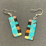Mary Tafoya, Kewa (Santo Domingo) Pueblo, Native American Turquoise Mosaic Dangle Earrings   (6/92)