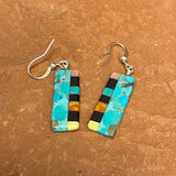 Mary Tafoya, Kewa (Santo Domingo) Pueblo, Native American Turquoise Mosaic Dangle Earrings   (6/92)