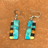 Mary Tafoya, Kewa (Santo Domingo) Pueblo, Native American Turquoise Mosaic Dangle Earrings   (6/92)