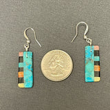 Mary Tafoya, Kewa (Santo Domingo) Pueblo, Native American Turquoise Mosaic Dangle Earrings   (6/92)